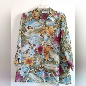 Pretty Alfred Dunner Sheer Floral Blouse Shirt Tropical Flower Animal Print 12